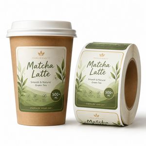 OEM Custom Brand Logo Printing Eco-Friendly Reusable Matcha Latte Cup Labels Roll Waterproof Self Adhesive Cafe Packaging - Product Image 2