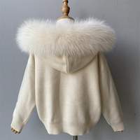 Vêtements d'Hiver Amples pour Bébés et Enfants Ensemble Pull et Pantalon 2 Pièces de Luxe Col en Vraie Fourrure de Renard Capuchon Personnalisé Doux Tricots pour Enfants