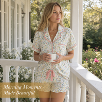 Dames Zomer Korte Pyjama Set Schattige Bloemenstrik Fruit Print Contrast Pipping Groothandel Ddp Verzending Gebreide Stof