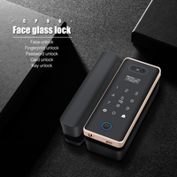 Serrure de porte intelligente numérique en verre, à empreinte digitale et code, entrée sans clé, fixation sans perçage pour bois/verre coulissant, usage bureau, application Tuya 2026