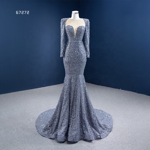 Robe de soirée sirène à manches longues avec perles et paillettes de haute qualité RSM67272 - Product Image 1