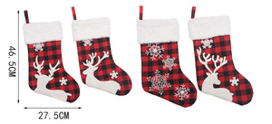 Calcetín Navideño de Lujo Personalizado de Algodón Jiatao con Bordado de Copos de Nieve y Renos, Diseño a Cuadros Rojo y Negro - Product Image 6