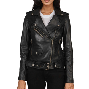 Veste en cuir véritable pour femme, style mode, vêtement d'extérieur, veste en cuir noir véritable souple pour les voyages décontractés et le quotidien - Product Image 1
