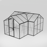 Serre de jardin en forme de T avec mur en verre et structure en aluminium Fenêtres auto-ajustables et porte pour chien Durable