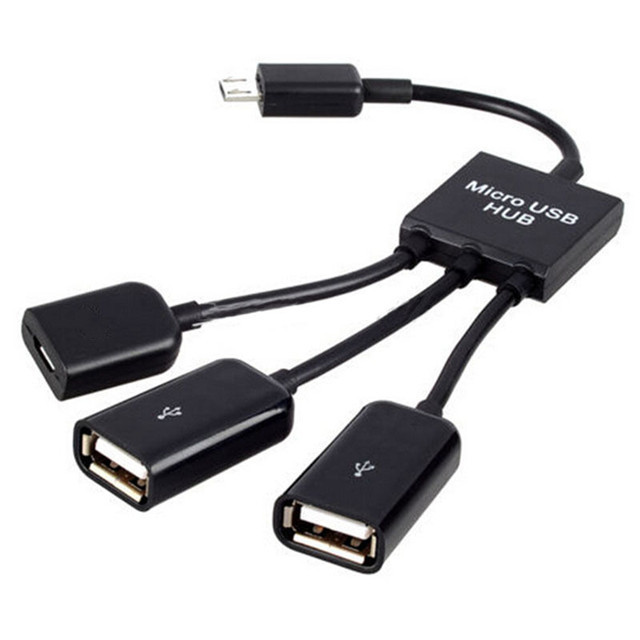 3 in 1 Micro USB HUB Male to Female Duel USB 2.0 Host OTG Adapter Cable
