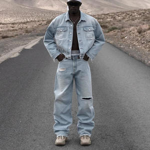 بدلات جينز نسائية مخصصة للرجال جينز من قطعتين طقم جينز مشترك من الدنيم بذلات جينز للرجال - Product Image 2