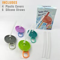 Pailles en silicone BPA-FREE Couvertures de canettes de soda Protecteur de bouchon de canette en plastique réutilisable Couvercles de cola avec pailles