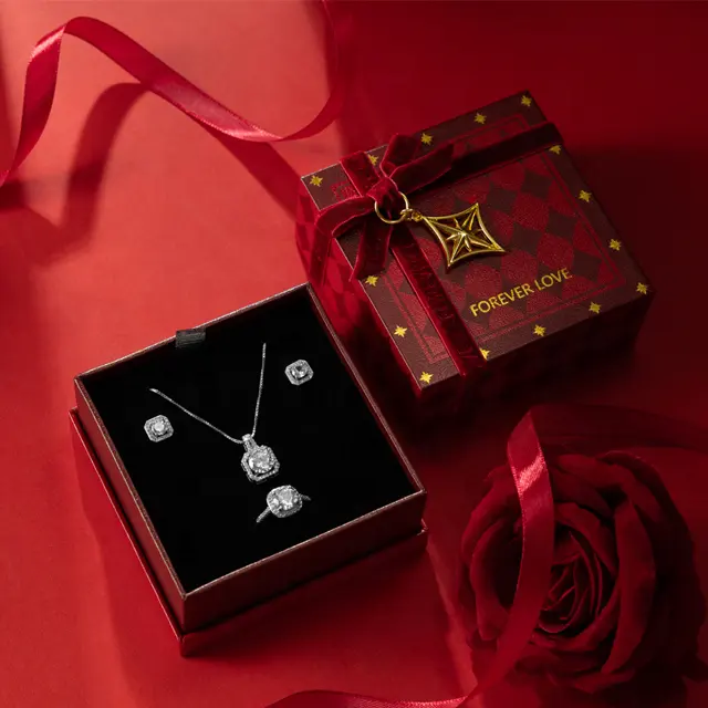 Nieuwe Valentijnsdag Moederdag Romantische Ster Liefde Ketting Ring Oorbellen Sieraden Verpakking Belijdenis Geschenkdoos