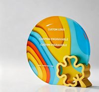Plaque de récompense personnalisée en cristal K9 rond avec support en alliage d'aluminium, trophée en cristal imprimé en couleur UV pour souvenir d'entreprise