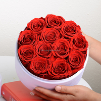 Boîte Cadeau Ronde en Velours avec Rose Éternelle Préservée, Décoration Artisanale pour Mariage, Maison, Noël ou Halloween