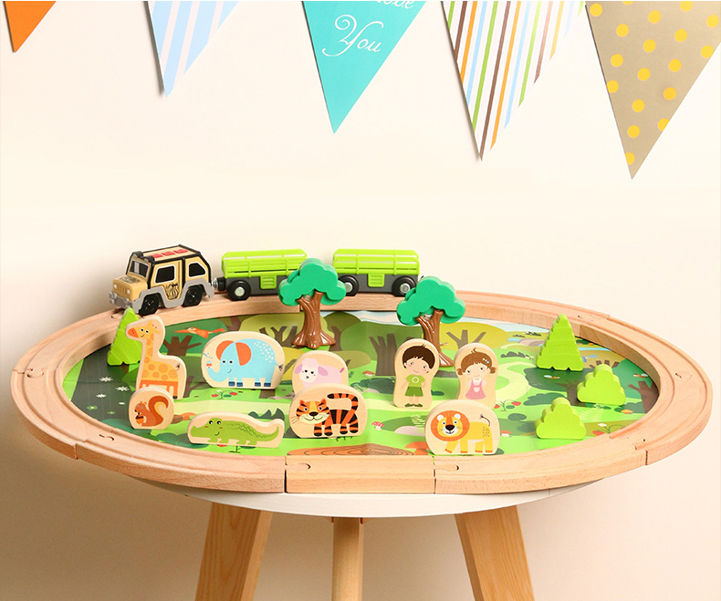 32 wooden jungle animals electric track train toy educational 2022 popular for kids train children's cars model building toys