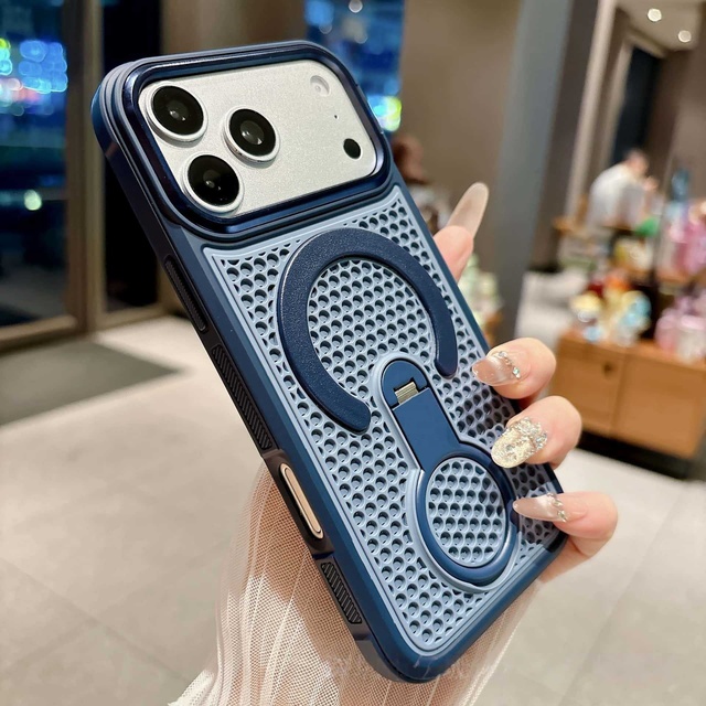 360 Rotating Ring Holder Magnetic Heat Dissipation Matte PC+TPU Phone Case for iPhone 17 Pro Invisible Shockproof Cooling Cover