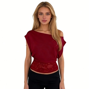 Haut asymétrique ajusté en dentelle à une épaule pour femme avec dentelle florale tendance - Product Image 3