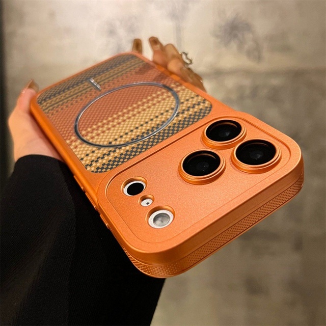 Fashion Carbon Fiber Texture Leather Magnetic Case for iPhone 17 13 14 15 16 Pro Max With Camera Touch Button Shockproof Cover