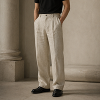 Pantalon de costume homme en lin haut de gamme, teint, léger, entièrement doublé, de luxe, coupe droite, décontracté, respirant