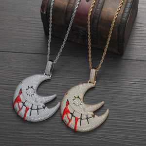 Colgante de luna con dientes sangrantes, joyería hip hop de cobre con incrustaciones de circonita, regalo de Navidad divertido, colgante de luna - Product Image 2