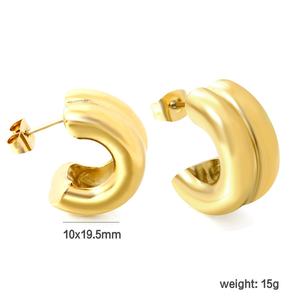 Pendientes de Aro Gruesos en Forma de C de Doble Capa con Círculos Mixtos de Acero Inoxidable Chapado en Oro de 18K, No se Deslustran, Venta al por Mayor, Joyería para Mujer - Product Image 2