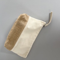 Pochette de maquillage en toile de coton naturel et jute, avec doublure en PE et dragonne, pour cosmétiques et soins de la peau bio, idéale pour le quotidien