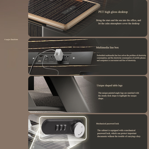 Ensemble de bureau de direction de luxe avec chaise, table de patron moderne noire <span class=keywords><strong>et</strong></span> dorée en forme de L - Product Image 2