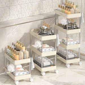 Carrito de almacenamiento para baño color crema, carrito móvil de 4 niveles con ruedas para almacenamiento de cosméticos y artículos de viaje - Product Image 1