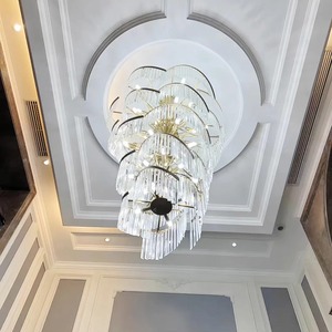 Candelabro moderno de lujo dorado con diseño contemporáneo, lámparas de techo de cristal, techo colgante grande, sala de estar, Vestíbulo de Villa - Product Image 3