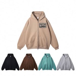 Sweat à capuche zippé 100 % coton, molleton épais, coupe oversize, personnalisable avec logo, pour hommes - Product Image 1