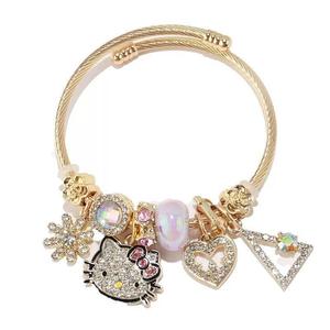 Pulseras Clásicas de Acero Inoxidable 316L con Dijes de Hello Kitty y Cuentas de Diamantes de Imitación para Regalo Unisex al por Mayor - Product Image 3