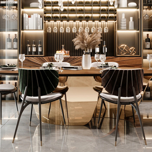 Ensemble de chaises de salle à manger en bois et velours de luxe italien haut de gamme, chaises de salle à manger modernes de luxe AL-DC-02-UCHIWA - Product Image 1