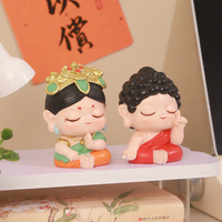 Figurine de Bouddha Bébé Joyeux en Résine, Étoile Porte-Bonheur, Style Zen, Ornement Feng Shui, Décoration de Bureau à Domicile, Cadeau de Pleine Conscience