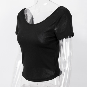 Summer <strong>Basic</strong> <strong>Ladies</strong> T-Shirt V-Neck Top Sexy Backless Design Breathable Knitted Polyester Fabric Casual Style Slim <strong>Fit</strong> - Product Image 4