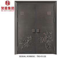 Porte d'entrée en aluminium coulé, motif en relief sculpté, adaptée aux villas et aux hôtels - Certifiée CE et ISO