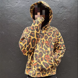 Vestes de travail à capuche zippées pour hommes, en <span class=keywords><strong>molleton</strong></span> de coton 450 GSM, imprimé guépard rose camouflage, col montant, effet délavé, OEM, fournisseur d'usine sur mesure - Product Image 4