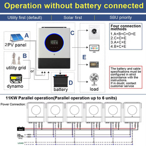 อินเวอร์เตอร์พลังงานแสงอาทิตย์แบบเฟสเดียว 11KW คลื่นไซน์บริสุทธิ์ พร้อม WIFI ในตัว สำหรับแปลงไฟ AC แบบออฟกริด สำหรับใช้ในบ้าน - Product Image 3