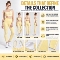 Ensemble de yoga deux pièces personnalisé pour femme : Soutien-gorge de sport froncé à double bretelle et pantalon long rayé sans couture avant – Tenue de sport