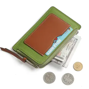 일본식 조약돌 가죽 동전 지갑 지갑 카드 홀더 가죽 동전 지갑 주위 지퍼