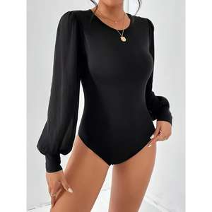 Body Latino con Maniche a Sbuffo, Economico, Maniche Lunghe, per Rumba e Samba, Personalizzabile con Strass, Nero, per Salsa, Jazz e Danza Moderna, Top per Donne - Product Image 1