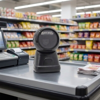 Escáner de Código de Barras de Escritorio Omnidireccional 2D, Lector de Códigos QR con Cable y Manos Libres para Punto de Venta, Supermercado y Caja Registradora