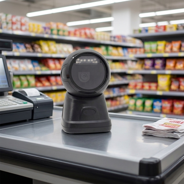 2D Omni Directional Desktop Barcode Scanner Wired Hands-Free QR Code Reader for Retail POS Supermarket Checkout in Stock