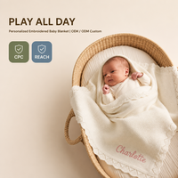 Couverture bébé en coton tricoté Pinuotu, personnalisée avec nom brodé, 80x100cm, crème, nouveau-né, nourrisson, CPC REACH OEM ODM sur mesure