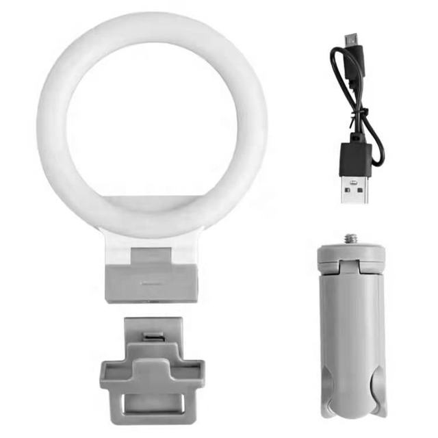 4.5-inch Ring Light + Data Cable + Mini Tripod Portable Rechargeable LED Clip-on Ring Flash