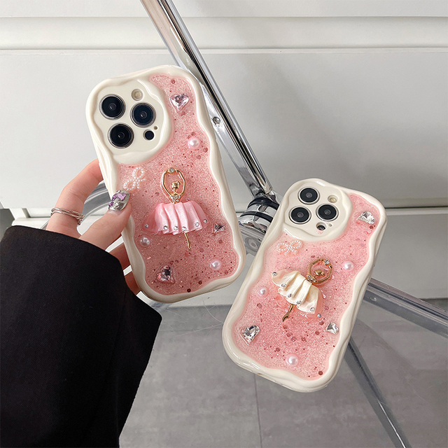 For iPhone 16 Pro Max case Rhinestone Pearl 15 Sequin Ballet iPhone 14 Case Bow Tie Epoxy Protective Cover 13 Plus 12 11 17 Air