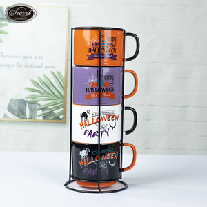 Taza de porcelana de <span class=keywords><strong>capuchino</strong></span> nórdico, Taza de cerámica apilable esmaltada con área de impresión personalizada grande, tazas de café de cerámica retro apilables - Product Image 4