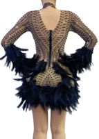 Vente en gros de vêtements pour femmes de grande taille Mini-robes en plumes noires Robe de bal de soirée en strass brillant pour femmes