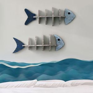 Creative wooden Mediterranean decorative <b>shelf</b>, solid wood fish skeleton style, home wall-mounted storage <b>rack</b> for - Product Image 1