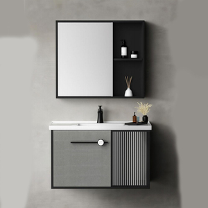 Gabinete de <span class=keywords><strong>Baño</strong></span> de Madera Contrachapada de Alta Calidad, Estilo Industrial, Anti-Deformación, <span class=keywords><strong>con</strong></span> Espejo, Lavabo y Almacenamiento de Múltiples Niveles - Product Image 2