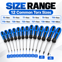 Perangkat Obeng Torx Profesional 12 Pcs Magnetik T5-T40 Set Obeng Bintang untuk Perawatan Garasi Otomotif