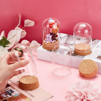 Cloche en verre avec base en liège, vitrine décorative pour fleurs, rangement domestique, Pâques, Noël, fête, vase pour plantes éternelles