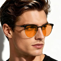 Lunettes d'ordinateur rétro unisexe légères 18g en métal, monture semi-cerclée, verres PC orange anti-lumière bleue, branches TR