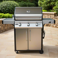 Barbecue à gaz propane portable haut de gamme à 3 brûleurs en acier thermolaqué moderne pour fêtes et événements en extérieur