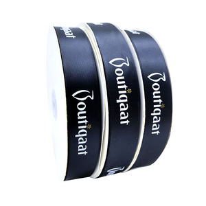 Gift Packing Wholesale Custom Logo 1inch 25mm <strong>Black</strong> Printed 100% Polyester Single Face Eco-friendly Satin <strong>Ribbon</strong> - Product Image 3
